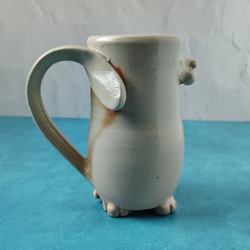 Faced & Fabulous Cat Butt Mug - White & Ginger Soda Fired (Boy)