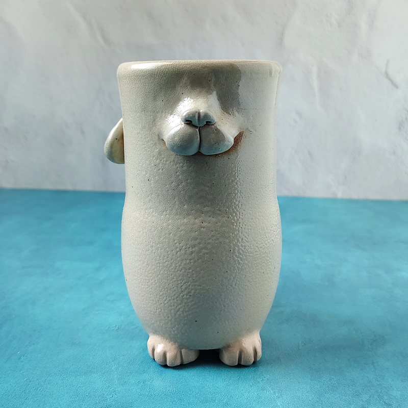 Faced & Fabulous Cat Butt Mug - White & Ginger Soda Fired (Boy)