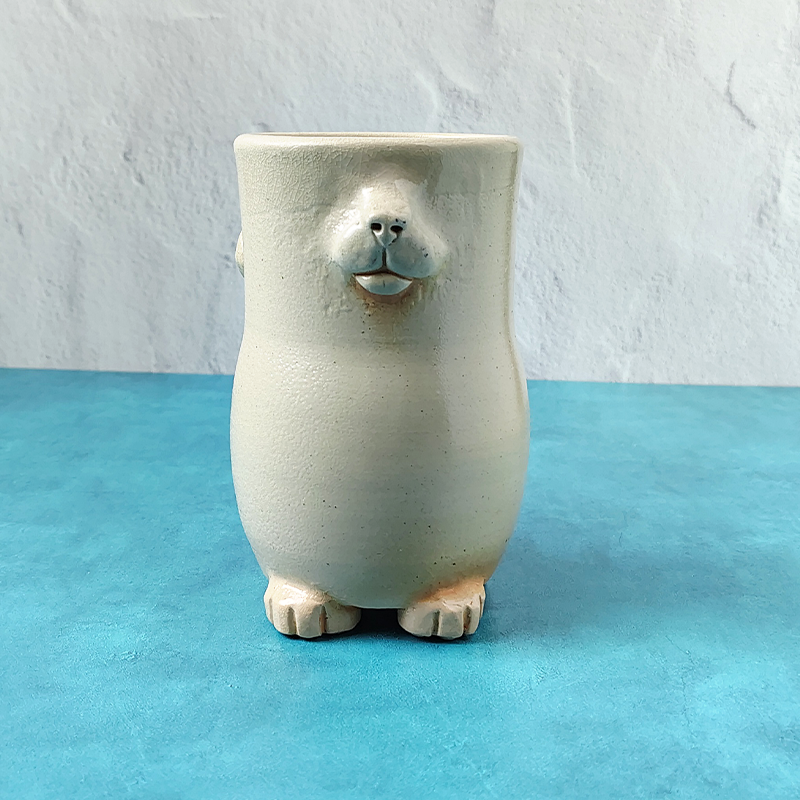 Faced & Fabulous Cat Butt Mug - White & Ginger Soda Fired (Trouble Puffs)