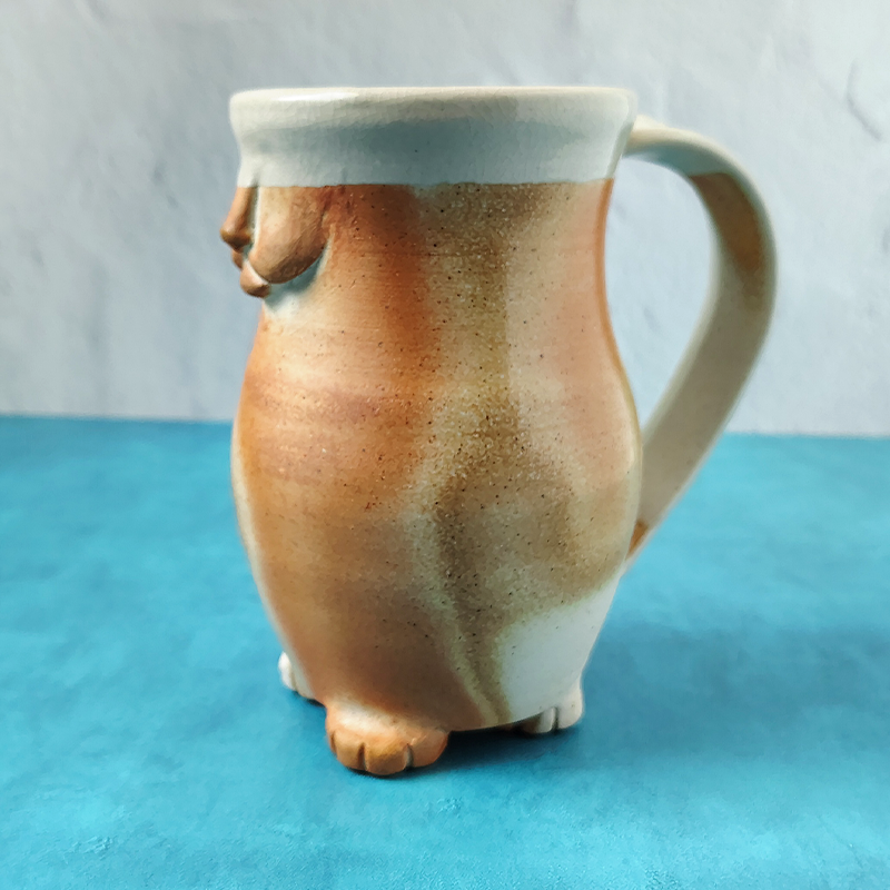 Faced & Fabulous Cat Butt Mug - Ginger & White Soda Fired (Second)