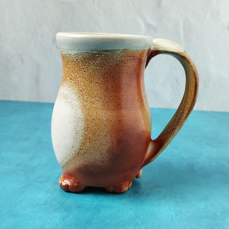 Ginger & White Soda-Fired Cat Butt Mug (With Trouble Puffs)