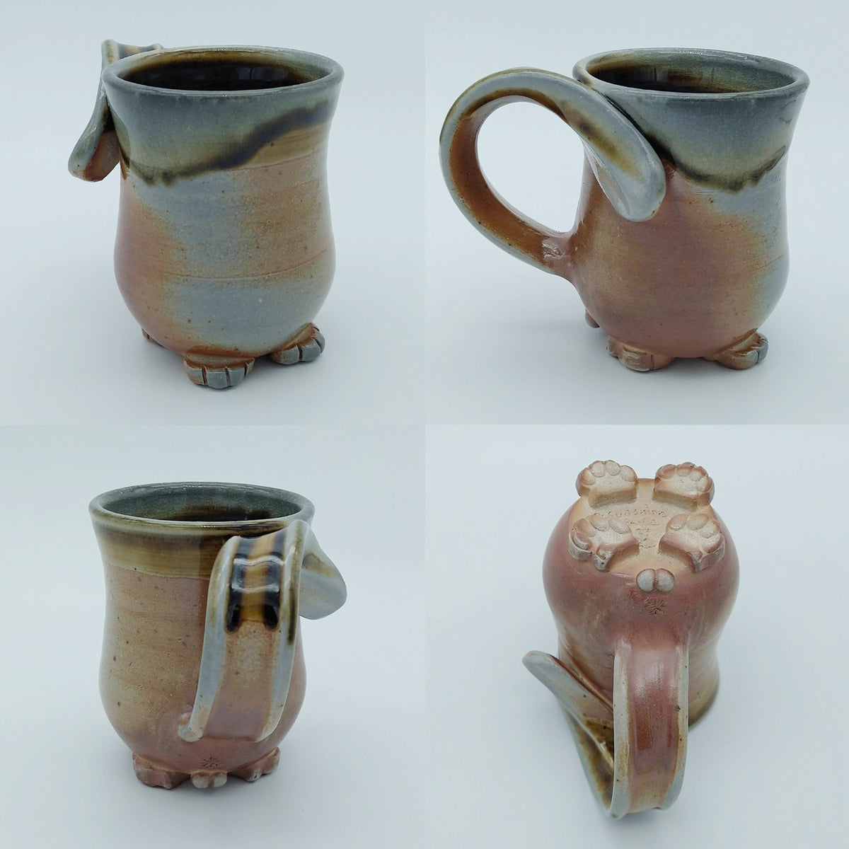 Small Salt or Soda Fired Cat Butt Mugs - approx. 8 to 9 oz