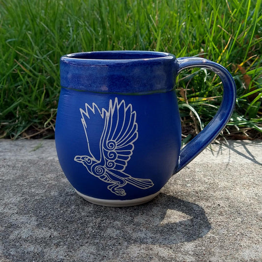 Large Blue Celtic Raven Mug - 16 oz