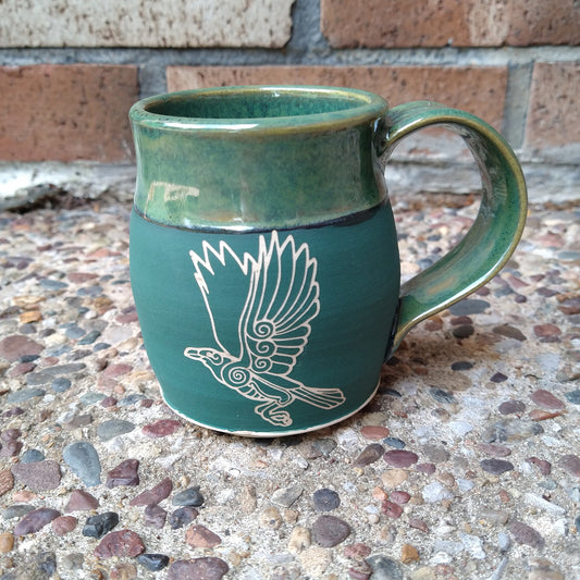 Small Green Celtic Raven Mug - 10 oz