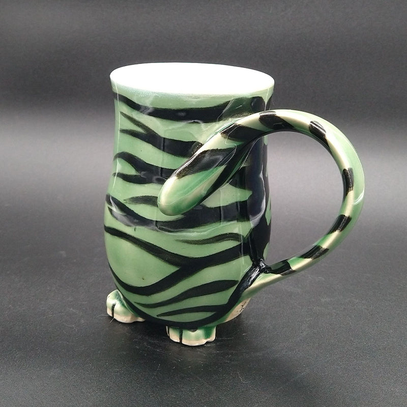 Green Striped Cat Butt Mug - Approx. 16oz