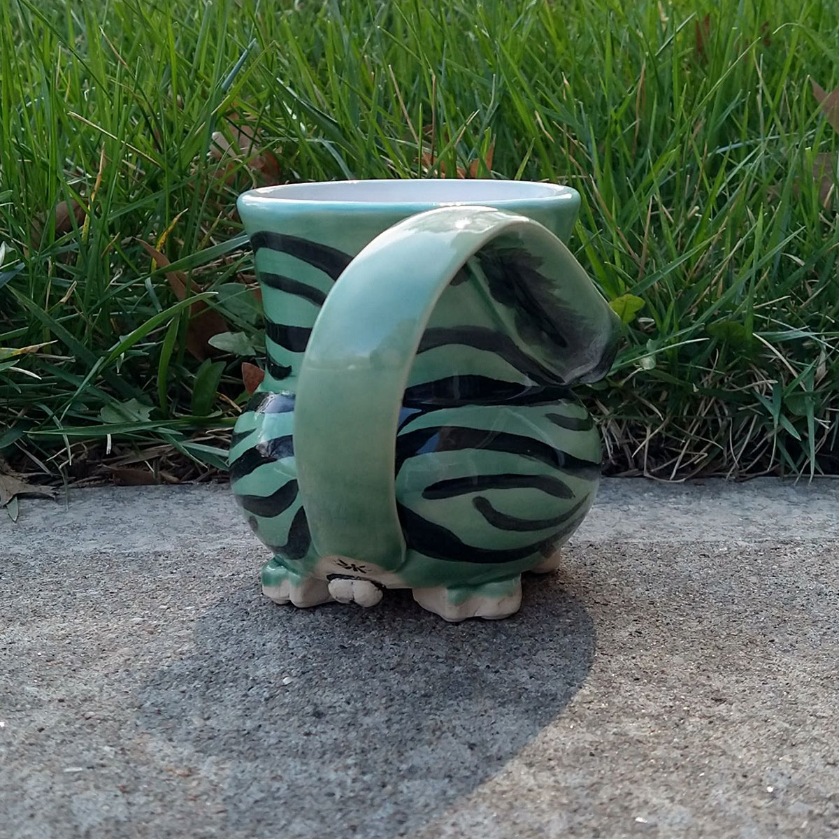 Green Striped Cat Butt Mug