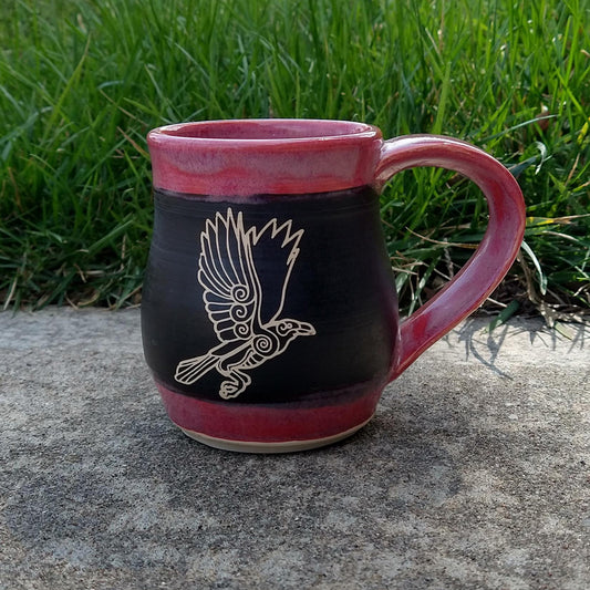 Small Celtic Raven Mug - 12 oz - Black & Pink