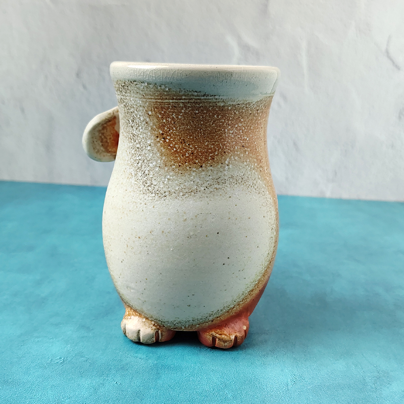 Ginger & White Soda-Fired Cat Butt Mug (With Trouble Puffs)